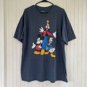 DISNEY UNISEX Heathered Blue Mickey Goofy Donald Duck Crewneck Tee Size 2X